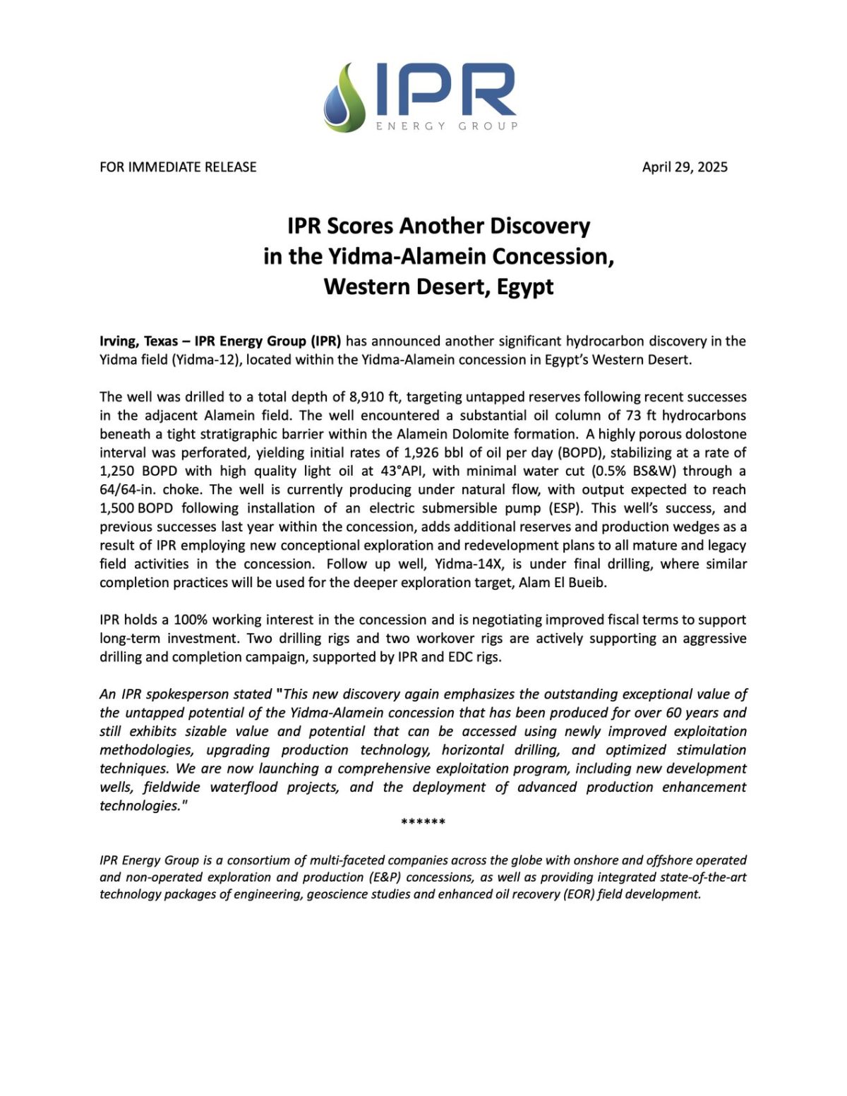 Ipr Energy News - IPR Energy Group
